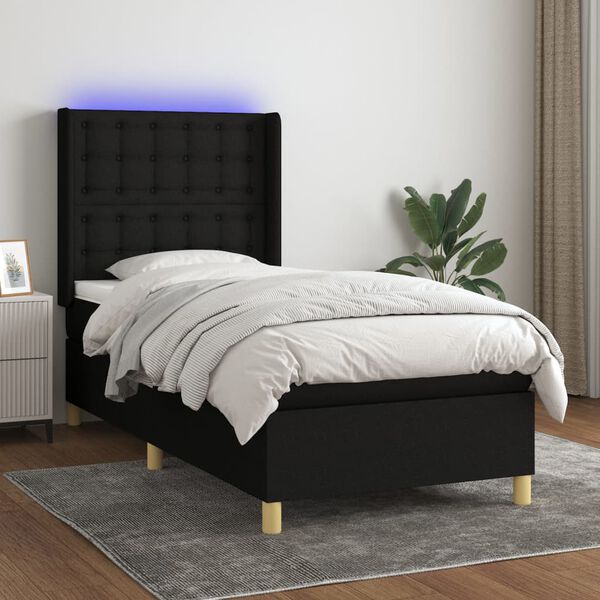 vidaXL Box spring postel s matrac&iacute; a LED čern&aacute; 90x190 cm textil