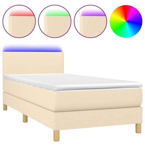 vidaXL Box spring postel s matrac&iacute; a LED kr&eacute;mov&aacute; 90x190 cm textil