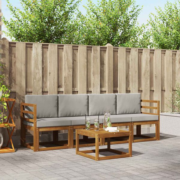 vidaXL Venkovn&iacute; pohovkov&aacute; souprava 5 pcs Př&iacute;rodn&iacute; a světle &scaron;ed&aacute;