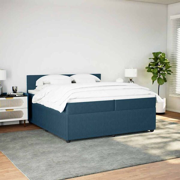 vidaXL Box spring postel s matrac&iacute; modr&aacute; 200 x 200 cm samet