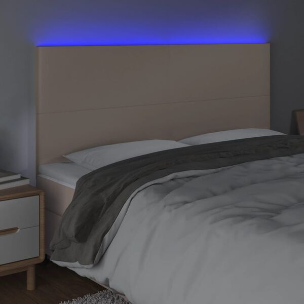 vidaXL Čelo postele s LED cappuccino 160x5x118/128 cm uměl&aacute; kůže