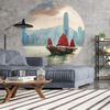 WallArt Kruhová tapeta Skyline with Junk Boat 190 cm