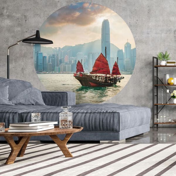 WallArt Kruhová tapeta Skyline with Junk Boat 190 cm