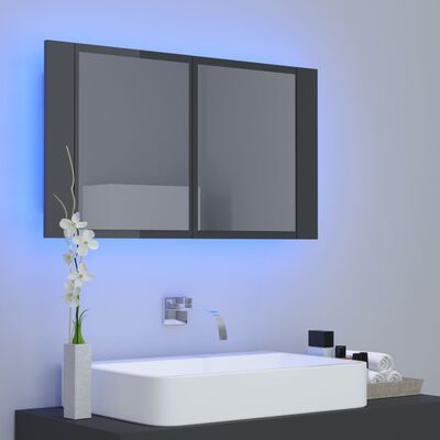 vidaXL LED koupelnová skříňka se zrcadlem lesklá šedá 80x12x45cm akryl
