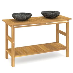 vidaXL Koupelnov&aacute; skř&iacute;ňka s umyvadly z čern&eacute;ho mramoru masivn&iacute; teak