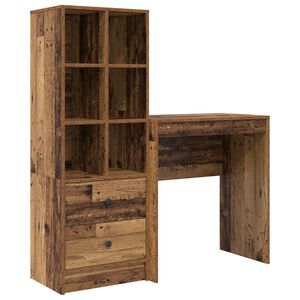 vidaXL Stůl se z&aacute;suvkou s polic&iacute; s &uacute;loži&scaron;těm 2 pcs Star&eacute; dřevo