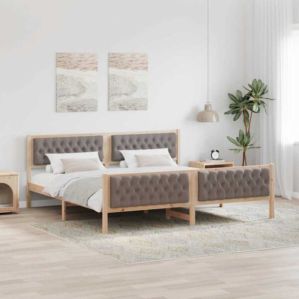 vidaXL R&aacute;m postele s čelo Taupe 200 x 200 cm Masivn&iacute; borov&eacute; dřevo