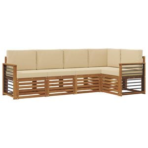 vidaXL Rohov&aacute; sofa sada 5 pcs Přirozen&aacute; a B&eacute;žov&aacute; Masivn&iacute; ak&aacute;tov&eacute; dřevo
