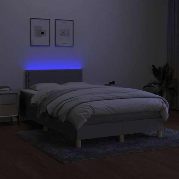 vidaXL Box spring postel s matrac&iacute; a LED světle &scaron;ed&aacute; 120x200 cm textil
