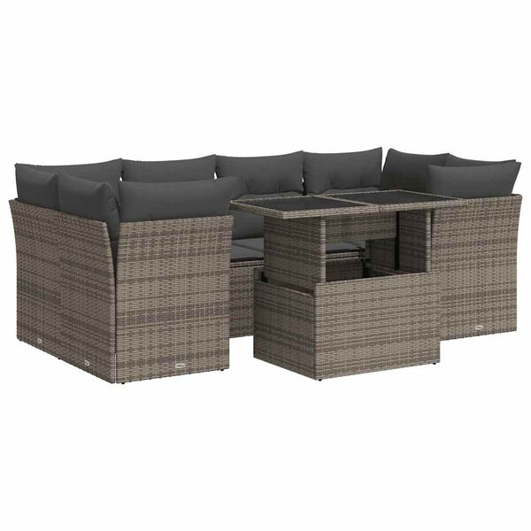 vidaXL 7d&iacute;ln&aacute; zahradn&iacute; sedac&iacute; souprava s podu&scaron;kami &scaron;ed&aacute; polyratan