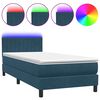 vidaXL Box spring postel s matrac&iacute; a LED tmavě modr&aacute; 100x220 cm samet
