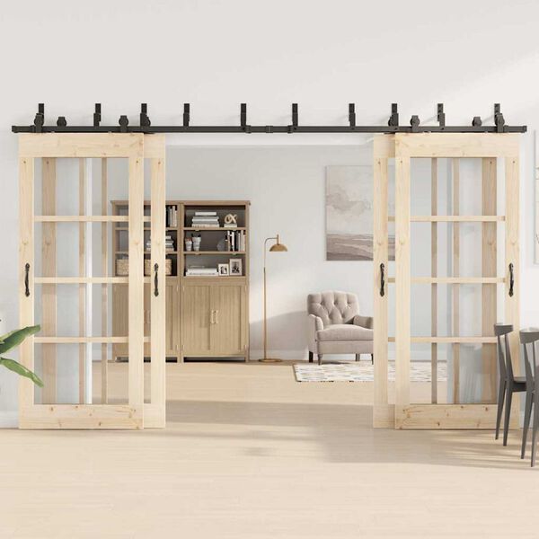 vidaXL Sada př&iacute;slu&scaron;enstv&iacute; pro posuvn&eacute; dveře 366 cm ocelov&aacute; čern&aacute;