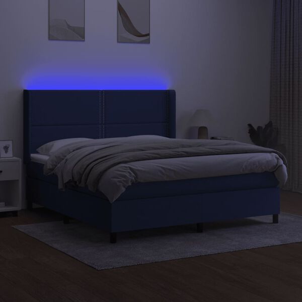 vidaXL Box spring postel s matrac&iacute; a LED modr&aacute; 160x200 cm textil