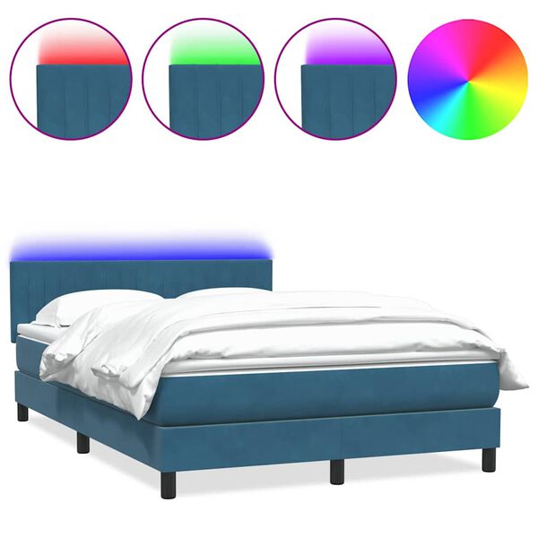 vidaXL Box spring postel s matrac&iacute; a LED tmavě modr&aacute; 160x210 cm samet