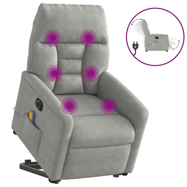 vidaXL Elektrick&eacute; zvedac&iacute; mas&aacute;žn&iacute; polohovac&iacute; křeslo světle &scaron;ed&eacute;