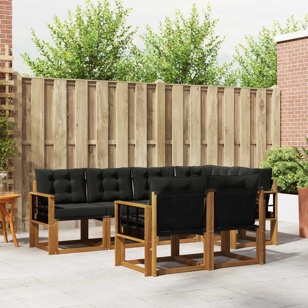 vidaXL Venkovn&iacute; pohovkov&aacute; souprava s pol&scaron;t&aacute;řem 7 pcs Přirozen&aacute; a čern&aacute;