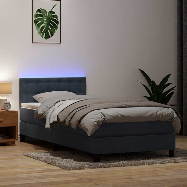 vidaXL Box spring postel s matrac&iacute; a LED tmavě &scaron;ed&aacute; 80x220 cm samet