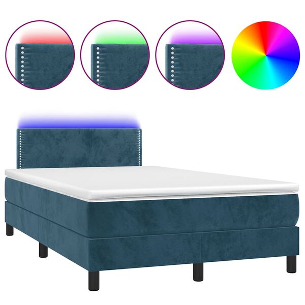 vidaXL Box spring postel s matrac&iacute; a LED tmavě modr&aacute; 120x200 cm samet