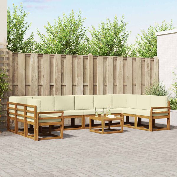 vidaXL Venkovn&iacute; pohovkov&aacute; souprava 11 pcs Přirozen&aacute; a Kr&eacute;mov&aacute;