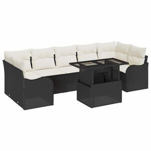 vidaXL Sada zahradn&iacute;ch pohovek s pol&scaron;t&aacute;řem 8 pcs Čern&aacute; Poly Ratan