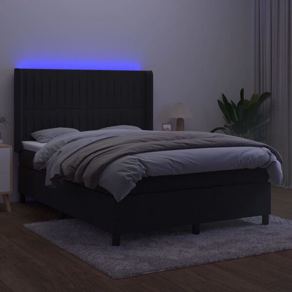 vidaXL Box spring postel s matrac&iacute; a LED čern&aacute; 140x200 cm samet
