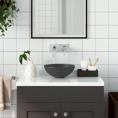 vidaXL Koupelnové umyvadlo keramické tmavě šedé kulaté