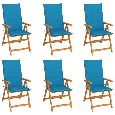 vidaXL Zahradní židle 6 ks s modrými poduškami masivní teak