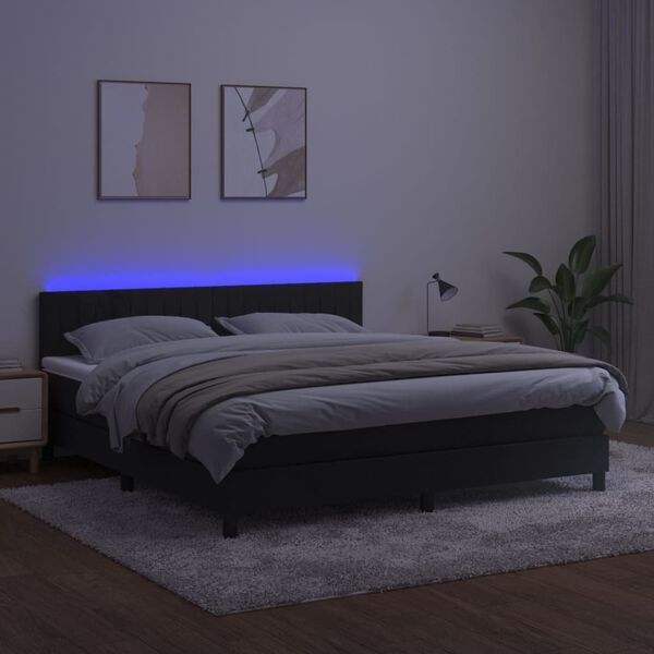 vidaXL Box spring postel s matrac&iacute; a LED čern&aacute; 160x200 cm samet