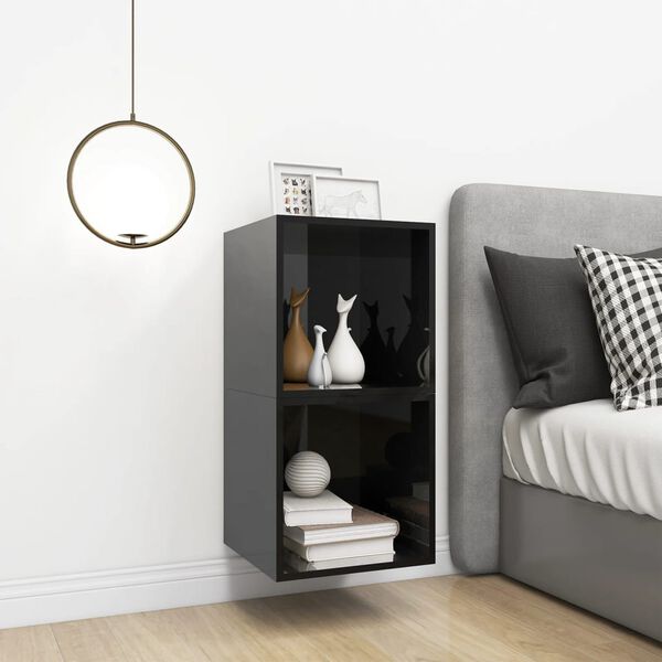 vidaXL Nástěnné skříňky 2 ks černé vysoký lesk 37x37x37cm dřevotříska