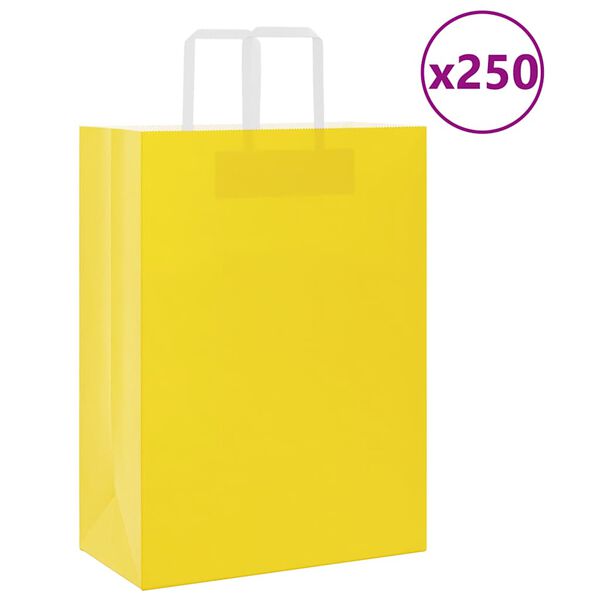 vidaXL Pap&iacute;rov&eacute; ta&scaron;ky 250 ks s uchy žlut&eacute; 32x17x44 cm