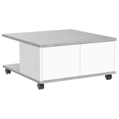 FMD Mobilní konferenční stolek 70x70x35,5 cm betonová a lesklá bílá