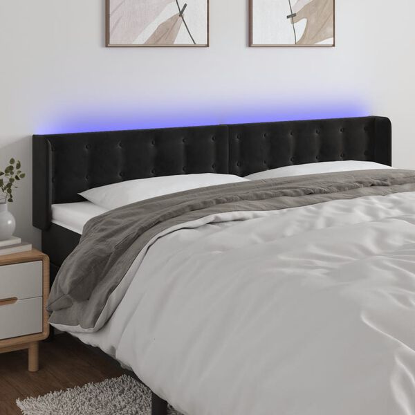 vidaXL Čelo postele s LED čern&eacute; 183 x 16 x 78/88 cm samet
