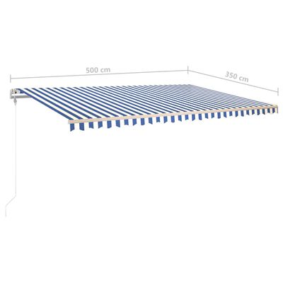 vidaXL Ručně zatahovací markýza se sloupky 5 x 3,5 m modrobílá