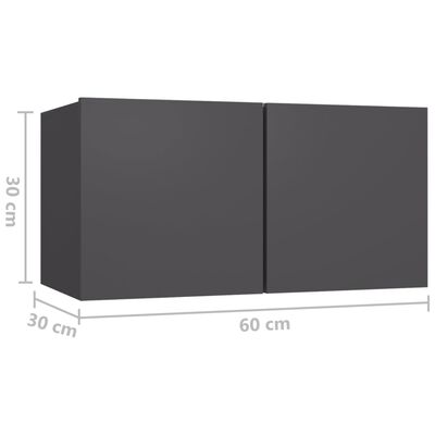 vidaXL Závěsné TV skříňky 3 ks šedé 60 x 30 x 30 cm