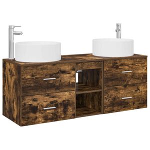 vidaXL Sada koupelnov&eacute;ho n&aacute;bytku 3 ks Kouřov&yacute; dub 129 x 44,5 x 80 cm