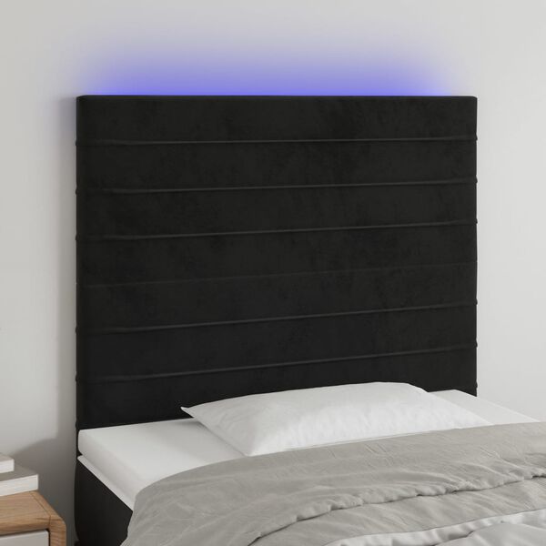 vidaXL Čelo postele s LED čern&eacute; 90x5x118/128 cm samet