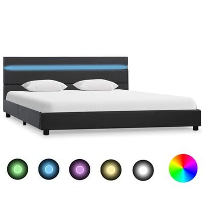 vidaXL Rám postele s LED světlem šedý umělá kůže 160 x 200 cm