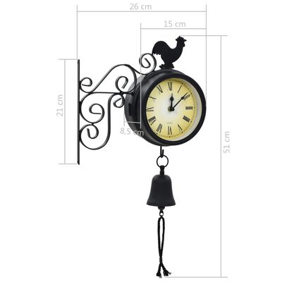 vidaXL Zahradní nástěnné hodiny s teploměrem vintage