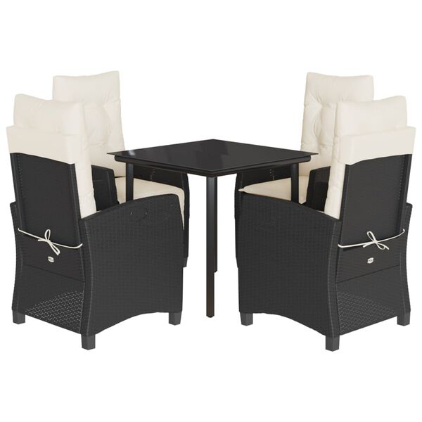 vidaXL 5d&iacute;ln&yacute; zahradn&iacute; j&iacute;deln&iacute; set s podu&scaron;kami čern&yacute; polyratan