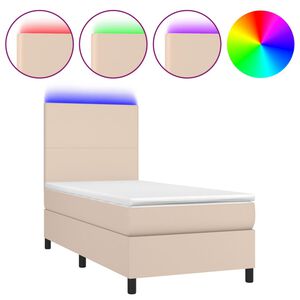 vidaXL Box spring postel matrace a LED cappuccino 90x190 cm uměl&aacute; kůže
