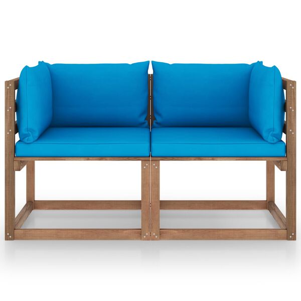 vidaXL Zahradn&iacute; 2m&iacute;stn&aacute; pohovka z palet světle modr&eacute; podu&scaron;ky borovice