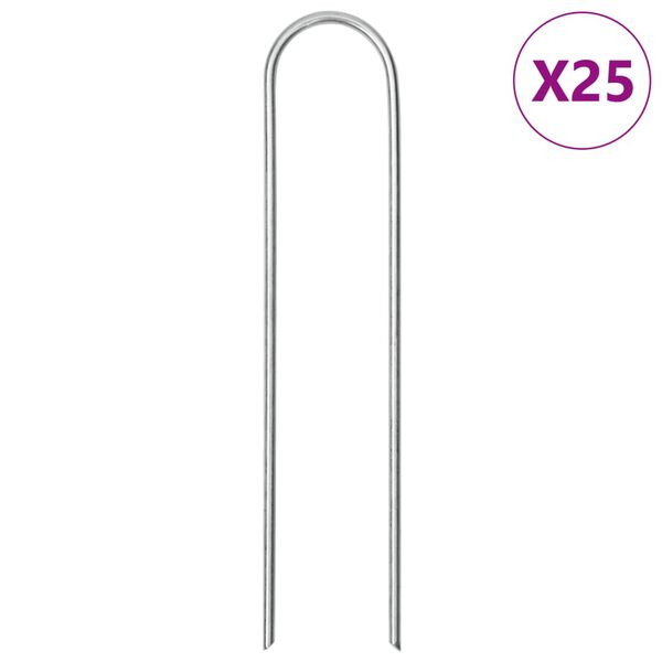 vidaXL Zemní kolíky tvaru U 25 ks 15 x 3,5 cm pozinkovaná ocel