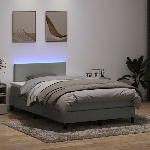 vidaXL Box spring postel s matrac&iacute; a LED světle &scaron;ed&aacute; 120x220 cm samet