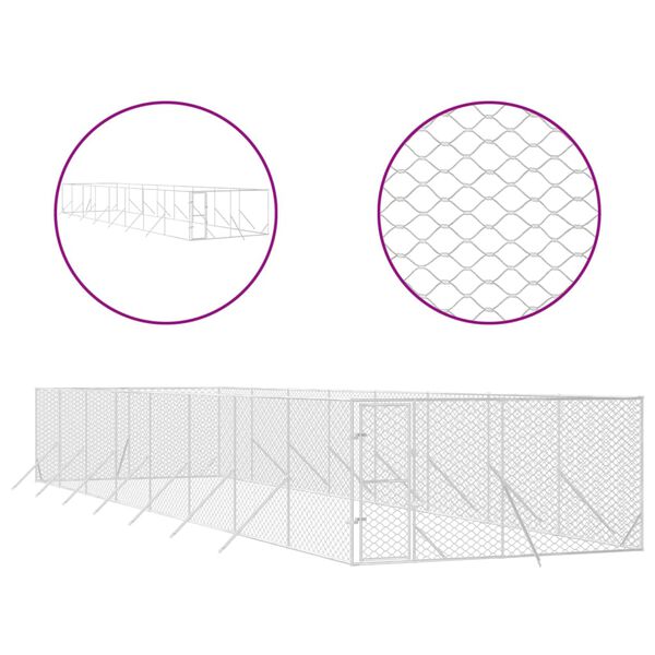 vidaXL Venkovn&iacute; ps&iacute; kotec stř&iacute;brn&yacute; 4 x 16 x 2 m pozinkovan&aacute; ocel