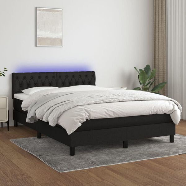vidaXL Box spring postel s matrac&iacute; a LED čern&aacute; 140x190 cm textil