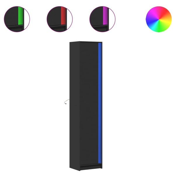 vidaXL Skř&iacute;ň highboard s LED čern&aacute; 41,5x32,5x200 cm kompozitn&iacute; dřevo