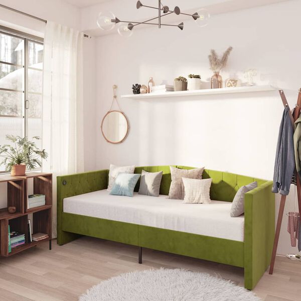 vidaXL V&aacute;lenda s matrac&iacute; a USB světle zelen&aacute; samet 90 x 200 cm