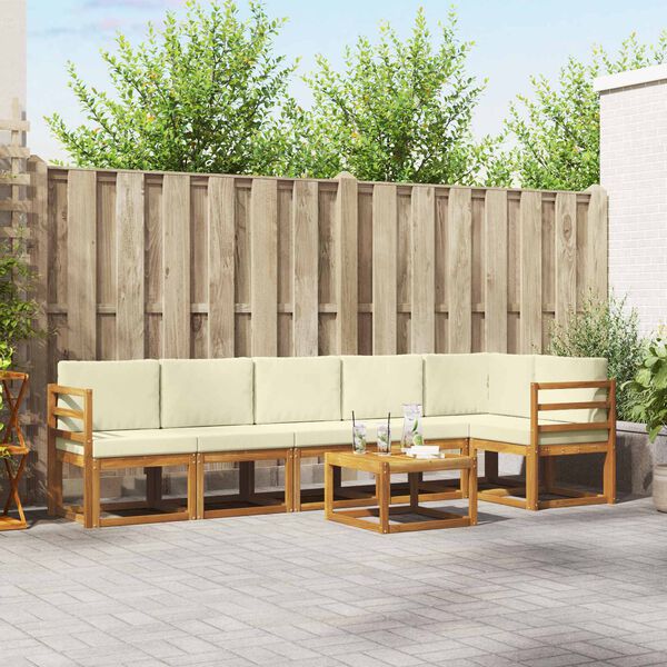 vidaXL Venkovn&iacute; pohovkov&aacute; souprava 7 pcs Přirozen&aacute; a Kr&eacute;mov&aacute;