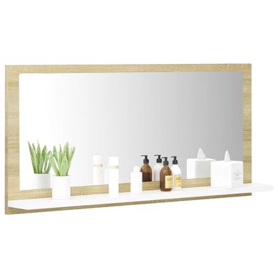 vidaXL Koupelnové zrcadlo bílé dub sonoma 80x10,5x37 cm dřevotříska