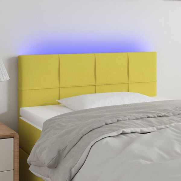 vidaXL Čelo postele s LED zelen&eacute; 90x5x78/88 cm textil